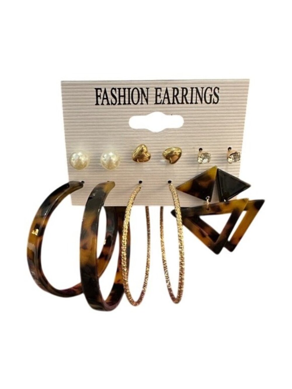 6-Pair Mixed Fashion Earrings Set With Hoops Studs & Tortoise Shell Accents For